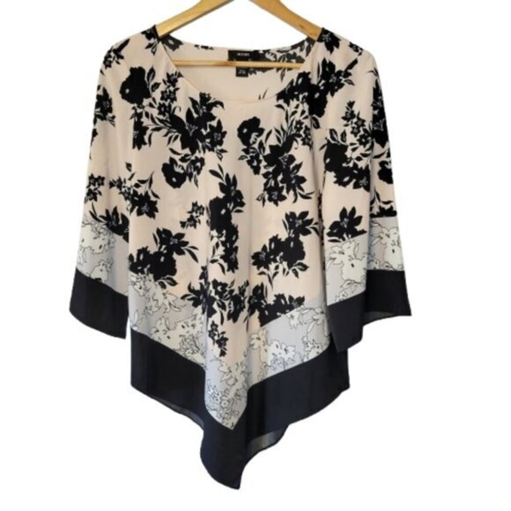 CLEARANCE Alfani Blouse Handkerchief Hem Blush Pink, Grey and Black Size Small